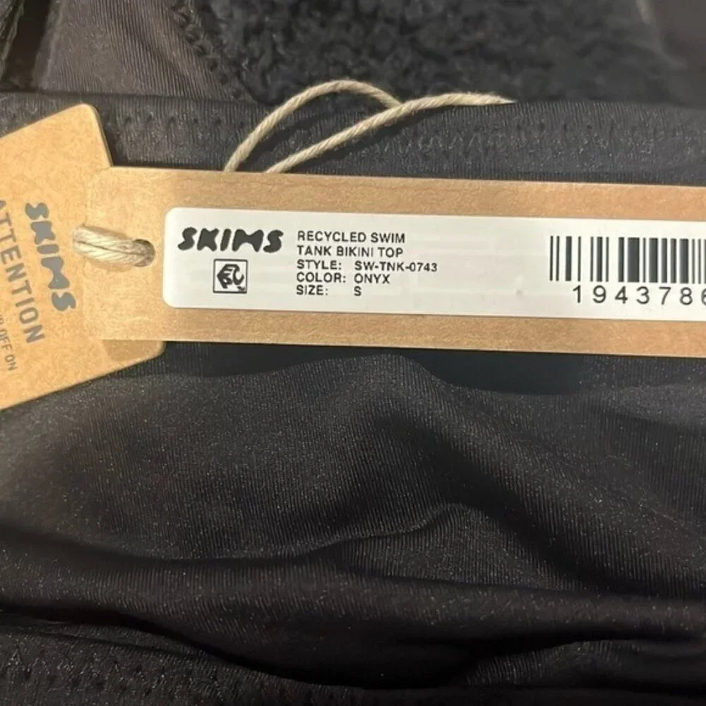 Skims Small Swim Scoop Tank Bikini Top Onyx Black NWT Beach Vacation Swimwear